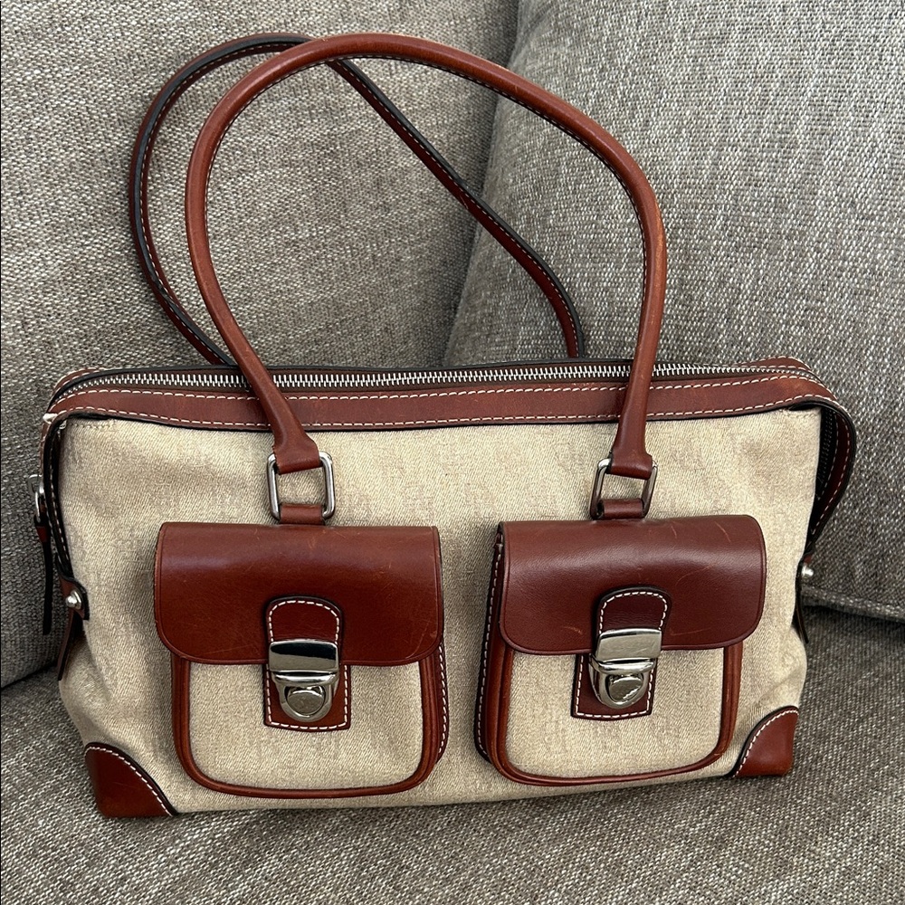 Dooney & Bourke Cream and Brown Satchel